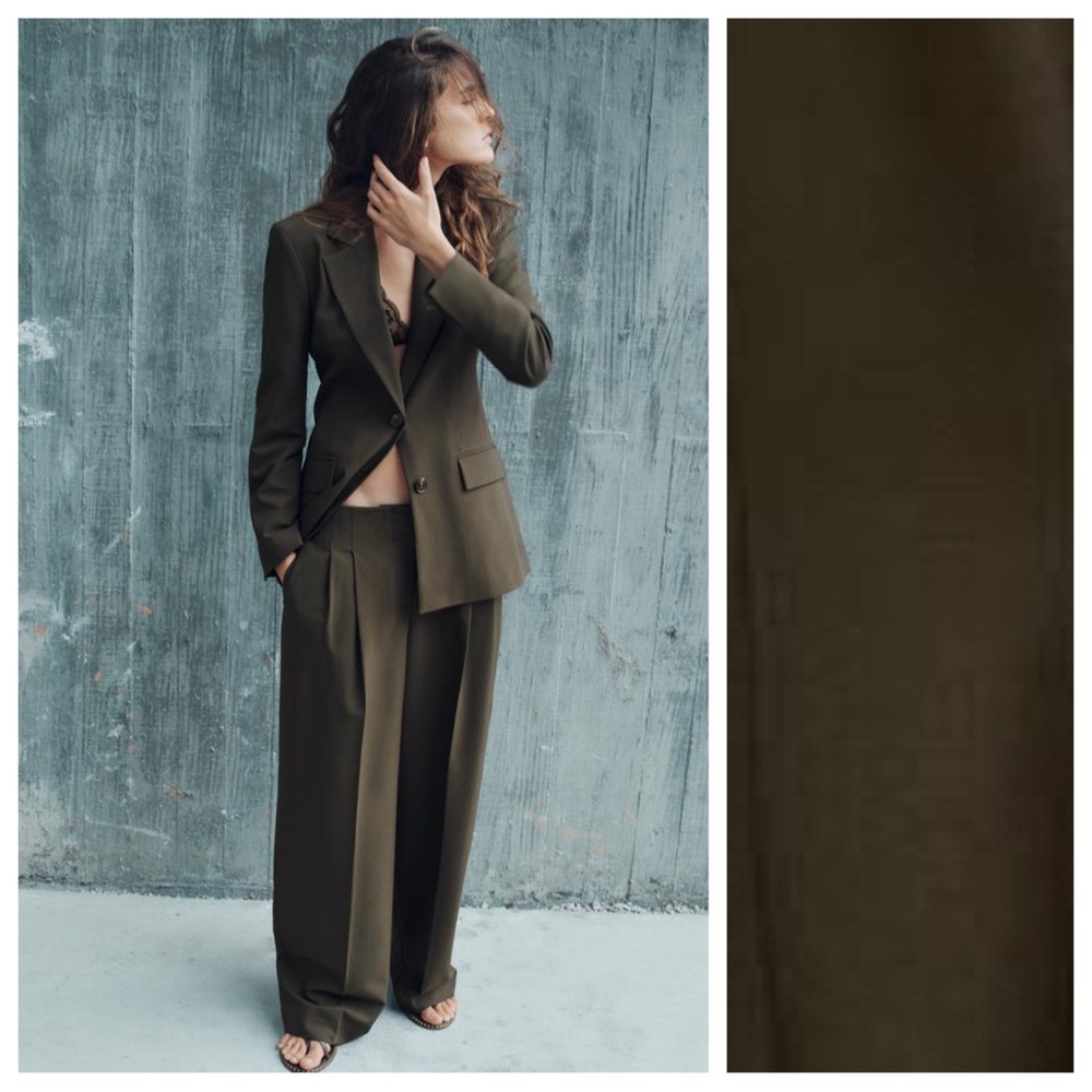 NWT. Zara Dark Khaki Viscose/Wool Blend Longline Straight Blazer. Size XS.